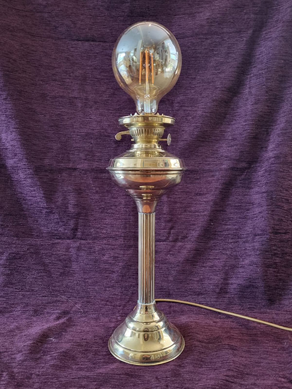 Victorian brass oil lamp brought into the electric age OFF